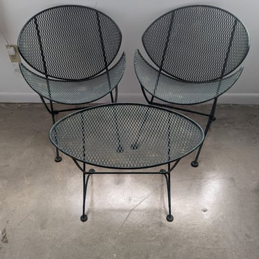 Rare 1950's Salterini Tempestini Pair of Clam Shell Chairs and Side Table - Set of 3 