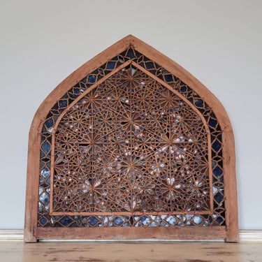18th Century Orsi Window, Early Islamic Mosque Architectural Antique Decorative Stained Glass Pointed Arch Window 