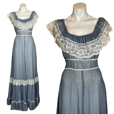 1970's Calico and Lace Gunne Sax Maxi Dress Size S