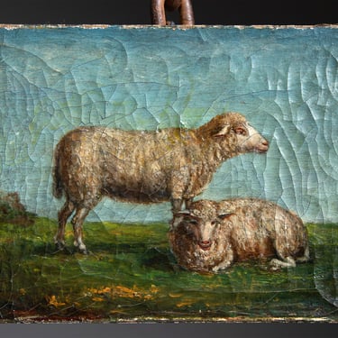 Small Oil Painting of a Sheep 9.75 inches L x 6.5 inches H