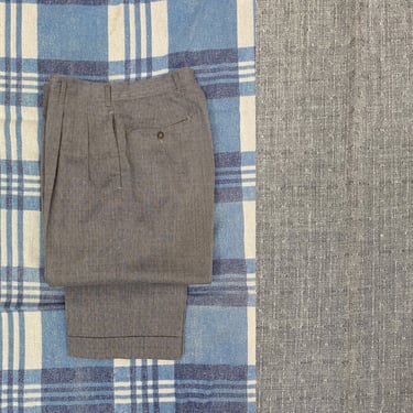 Vintage 1950s Pleated Slacks 50s Nubbly Grey Size small 30 Waist Baggy Pants 