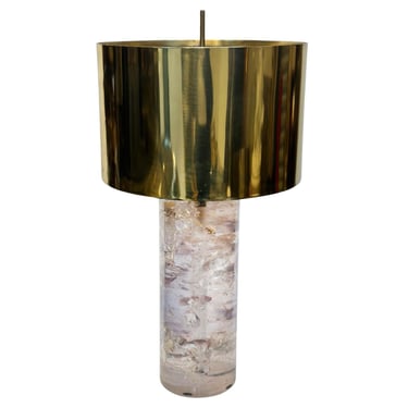 Vintage &quot;Ice -Cracked&quot; Resin &amp; Brass Shade Table Lamp