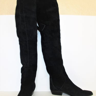 Vintage 1990s Jazz Over The Knee Thigh High Boots, Black Suede, 7M Women 