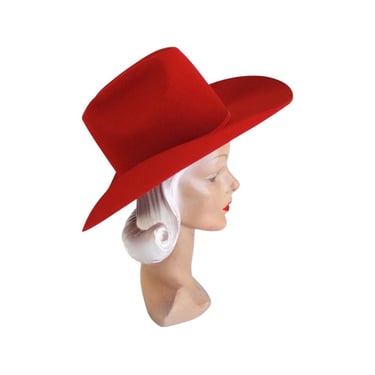 1970s Vivid True Red  Cowboy Hat - Vintage Red Cowboy Hat - Vintage Cowgirl Hat - 70s Western Wear - Vintage Western Wear - 70s Urban Cowboy 