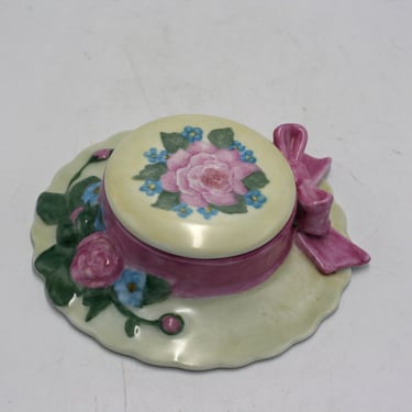 vintage porcelain bonnet trinket box hand painted 