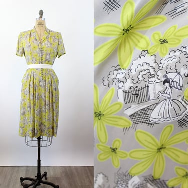 1940s BALLERINA rayon novelty print dress medium | new summer 