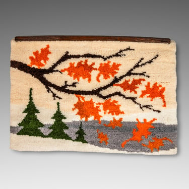 Charming Mid-Century Modern Hand-Made Latch Hook Tapestry / Wall Art, USA, c. 1970's 