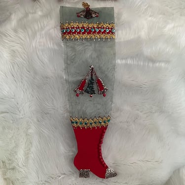 1950s sequin Christmas stocking mesh ladies boot sequined bells 