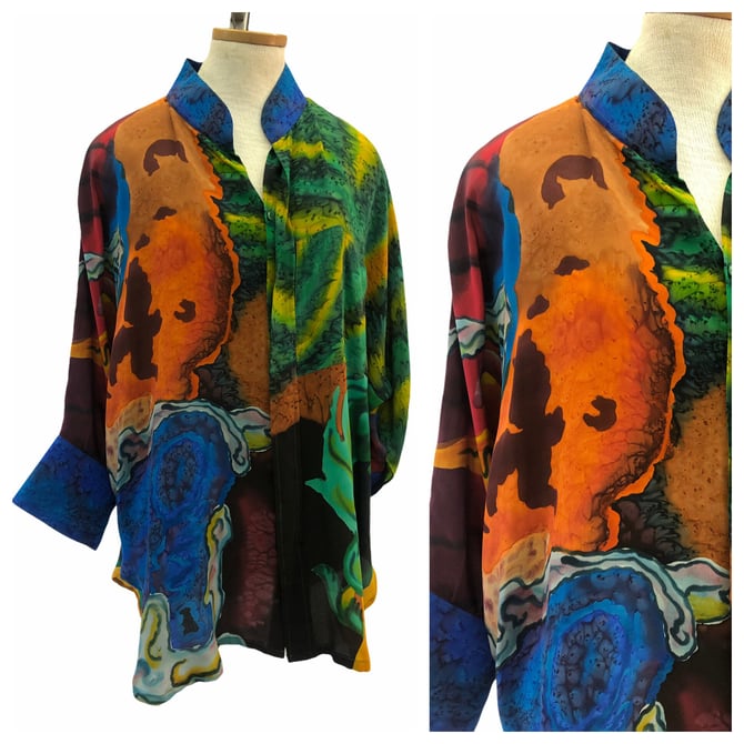 Vintage VTG 1980s 80s Dilemma Dhun Shroff Tie Dye Batwing Blouse 