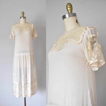 Noisette silk flapper dress, lace 1920s dress, lace dress, edwardian, 20s dress, cottagecore lawn dress 