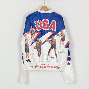 Vintage 1992 USA Olympics Dream Team All Over Print Tyvek Windbreaker - Men's Large | 90s Basketball Team Kellogg's Collectible Jacket 