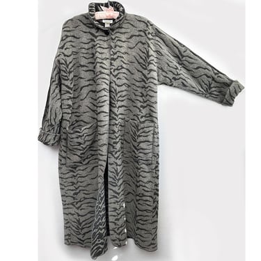 Grey Wool Tiger Stripe Overcoat 1980's Vintage Long Coat ONE SIZE Black 