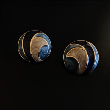 vintage earrings vintage studs golden earrings gold earrings statement earrings blue earrings blue studs 