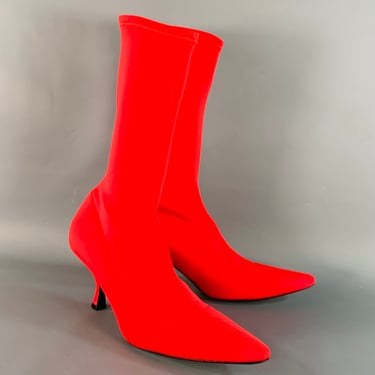 KHAITE Size 9.5 Taylor Red Neoprene Pull On Kitten Heel Sock Boots