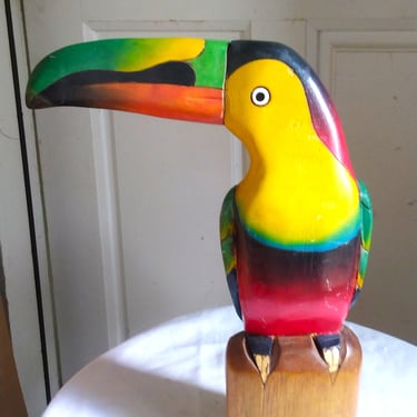 VINTAGE Carved Balsa Wood Toucan, BOHO Home Decor 