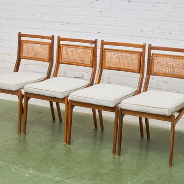 Set of 4 Mid Century Dining Chairs with Caning