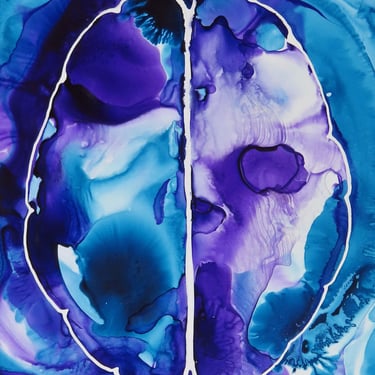 Turbulent Brain  -  original ink painting on yupo - neuroscience art 