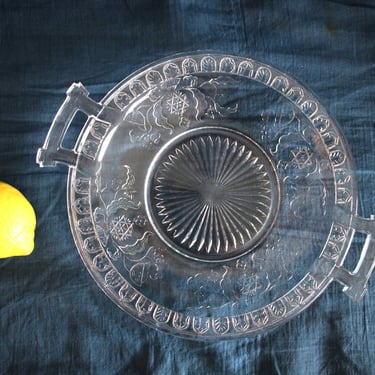 Antique EAPG Glass McKee and Brothers Modern - Scroll With Flowers Serving Cake Platter with Handles Early American Pattern Glass 