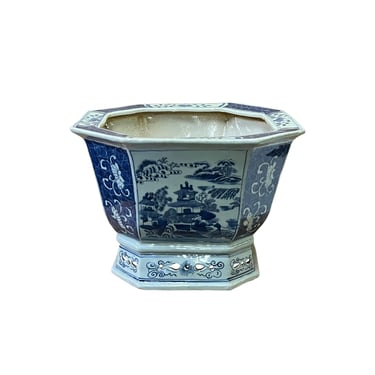 Chinese Blue White Oriental Scenery Porcelain Square Pot Planter ws3171E 