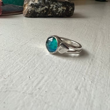 Aurora Opal Sterling Silver Heart Signet Ring 