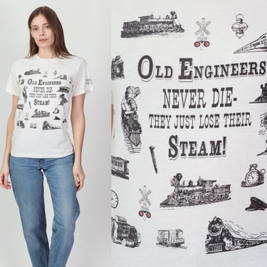 90s "Old Engineers Never Die - They Just Lose Steam" Train Tee - Small | Vintage Virginia City Nevada White Graphic Tourist T Shirt 