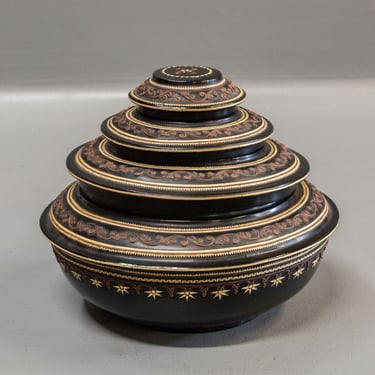 Vintage Burmese Lacquer Tiered Stacking Bowls/Plates