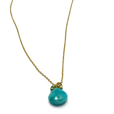 Danielle Welmond | Woven Blue Cord w/ Gold Vermeil Beads and Amazonite Drop on Gold Filled Chain