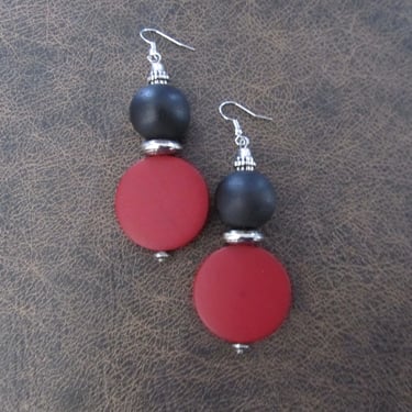 Bold red wooden geometric earrings 