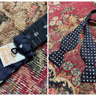 All silk vintage bow tie, hand block printed in England | 1950’s silk bow tie, andro, men’s preppy tie, adjustable 13 1/2 - 18 