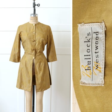 vintage 1950s tunic • Bullock's Westwood tailored dark gold damask cotton jacket 