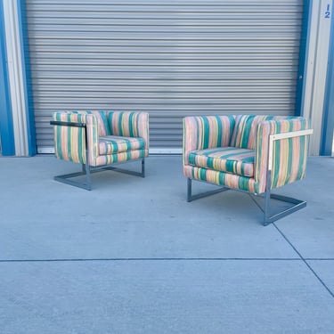 Mid Century Chrome Lounge Chairs by Milo Baughman- a Pair 