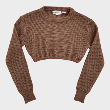 Vintage Rework Mid Brown Crop Grandpa Sweater (XS-M)