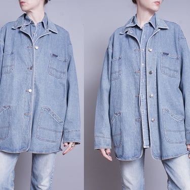 Vintage 1990's | Oversized | Medium Wash | Denim | Chore | Jean | Jacket | XL or Oversized 