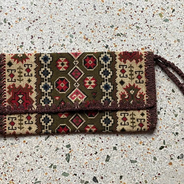 1970's Woven Tapestry Clutch Purse / Top handle Wristlet / Italian Gorgeous Needlepoint Handbag / Summer Purse / 1970's Purse 