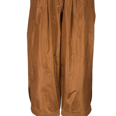 Gianfranco Ferré 1980s Vintage Brown Silk Taffeta Quilted Trim Capri Pants Sz XS 