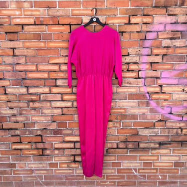 vintage 80s pink satin jumpsuit / s m small medium 