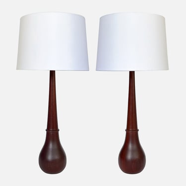 Pair Danish Solid Teak Table Lamps