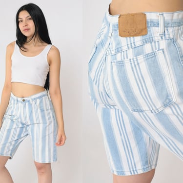 90s Striped Jean Shorts Wrangler Light Blue White Bermuda Shorts Denim Shorts High Waisted Shorts 1990s Vintage Retro Summer Jeans 31 Medium 