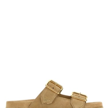 Prada Women Sand Suede Slippers