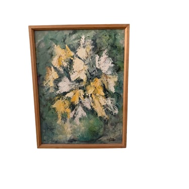 Vintage Abstract Floral Painting by Mary A. Carey, Framed 