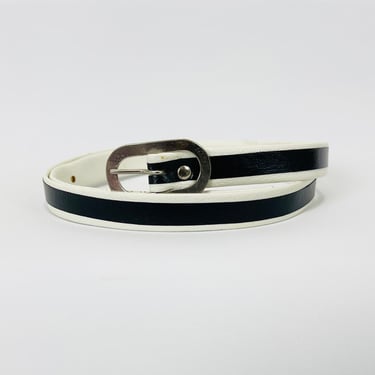 Vintage 1960s Black and White Faux Leather Skinny Belt 