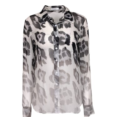 Equipment - White & Black Leopard Print Sem-Sheer Blouse Sz M