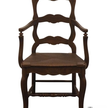 DAVIS CABINET Co. Solid Walnut Country French Style Dining Ladder Back Arm Chair w. Rush Seat 88363 