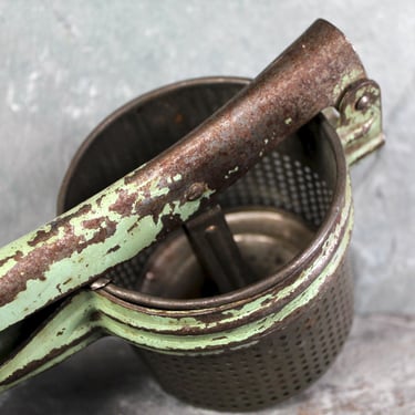 Antique Potato Ricer - Vintage Industrial Decor - Vintage Kitchen - Metal Potato Ricer - Green Paint | Bixley Shop 