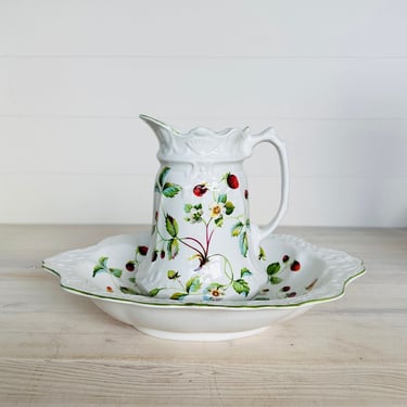 Old Foley Strawberry Pitcher and Basin 