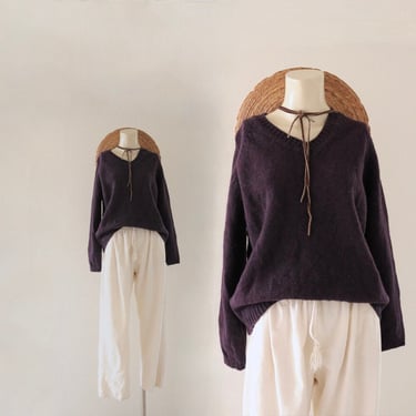 amethyst wool sweater - m - vintage y2k womens purple v neck pullover long sleeve sweater 