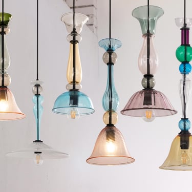 Venice Art lamps ready in stock: Murano blown glass pendant lamp, multicolored glass Made in Italy handmade design chandelier 