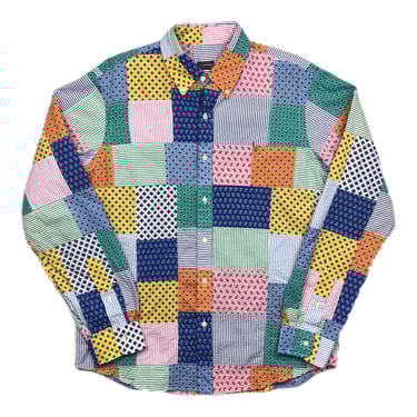 Vintage Y2K Polo by Ralph Lauren Untucked Fit Patchwork Small Pony Cut & Sewn Button Down Shirt Size Large 