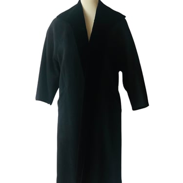 Black Bonwit Teller Wool Coat w/Velvet Trim