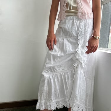 White Eyelet Trim Prairie Skirt (L)